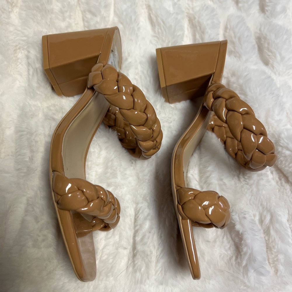 Nude block heels with square toes